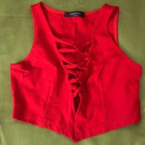 Red v-neck crop top